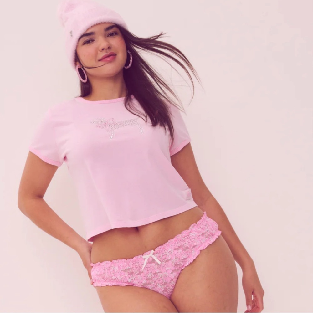 PINK X LoveShackFancy Cotton Baby Tee in Pink Lollipop Wash Size M NWOT